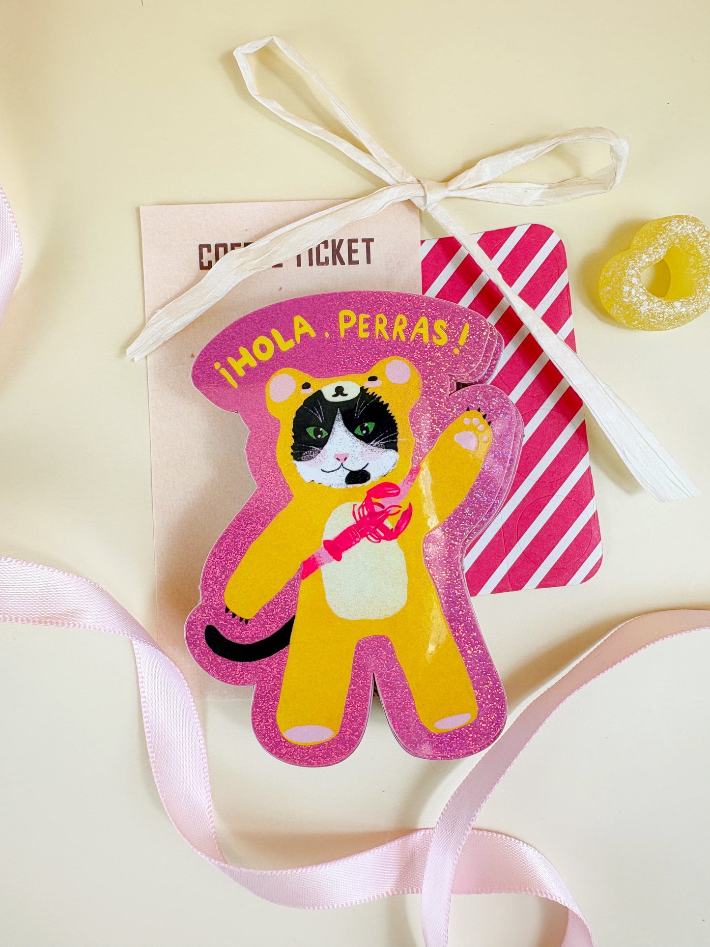 ¡Hola Perras! Tuxedo Cat Glitter Sticker