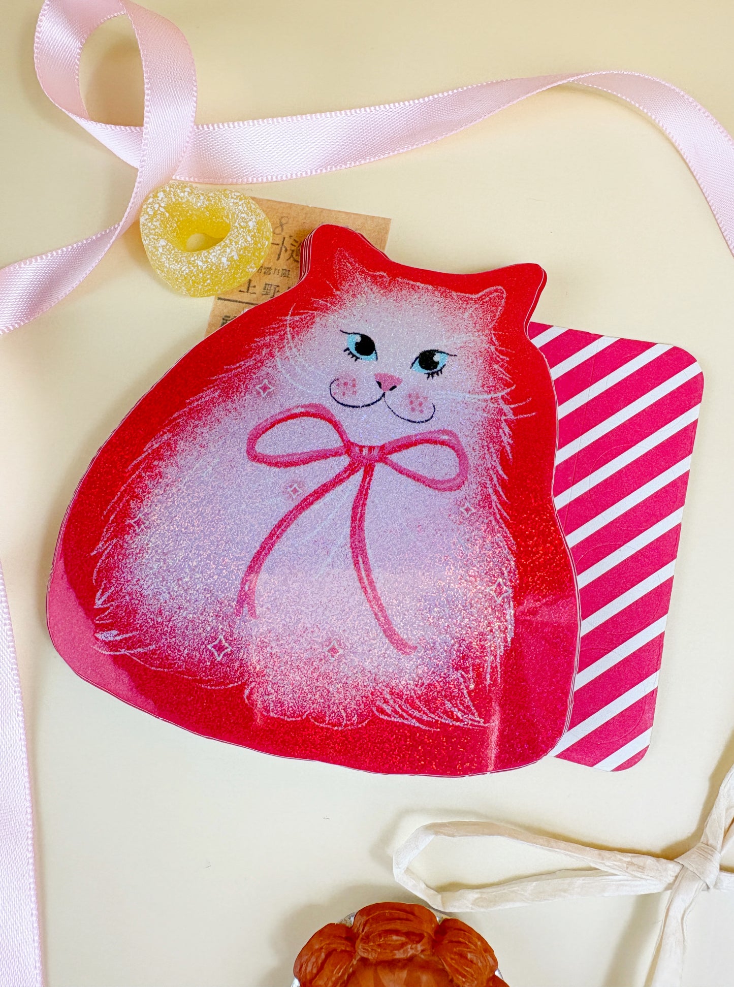 Cute White Fluffy Glitter Cat Sticker