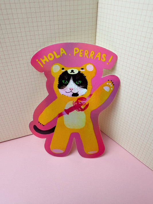 ¡Hola Perras! Tuxedo Cat Holo Sticker