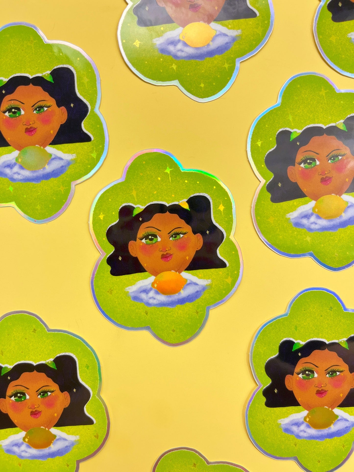 Lemon Lime Chica Holographic Sticker Flake // Cute Green Sticker Flake // Limon Chica Sticker