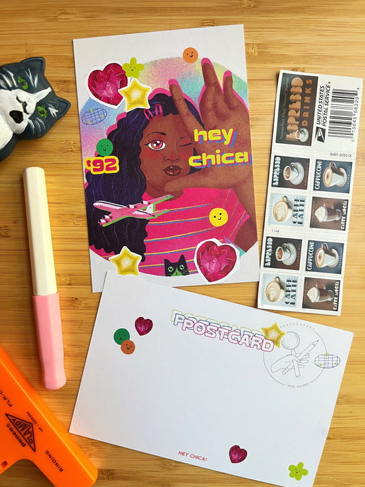 Hey Chica '90s Baby Postcard // Fun 90's baby Postcard // Cute Postcard for Pen-palling