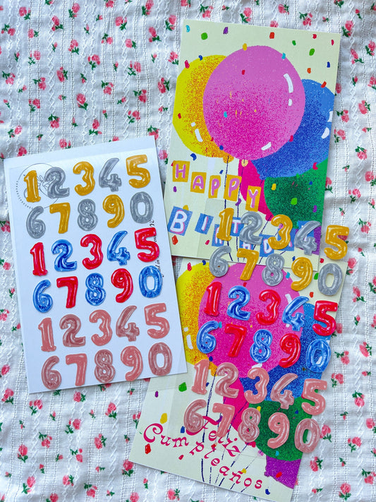 Cute Balloon Numbers Deco Sticker Set